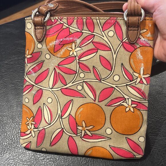 Fossil KeyPer Crossbody Orange Pink Beige Bag Purse Coated Canvas **Flaw - Picture 5 of 10